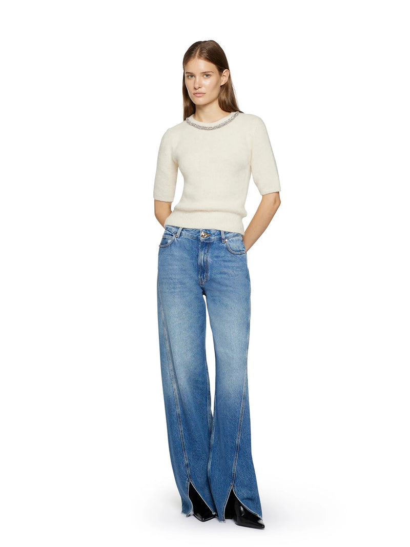 Jeans largo spacchi blu